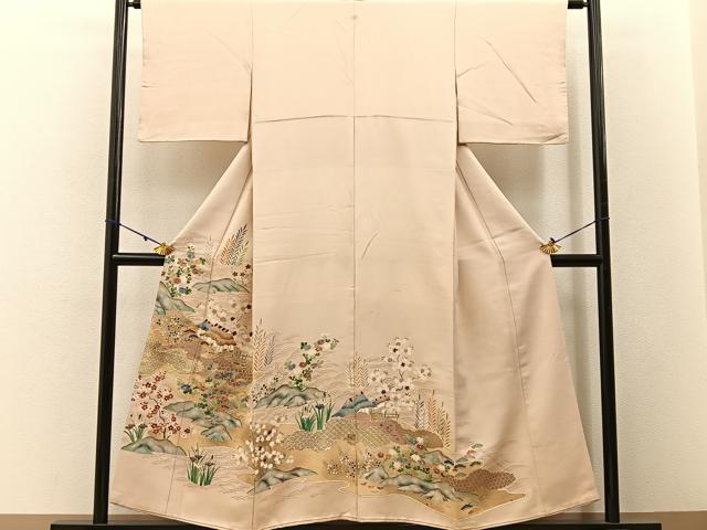 平和屋着物■豪華色留袖　駒刺繍　御所解文　金彩　正絹　逸品　BAAW5799hj