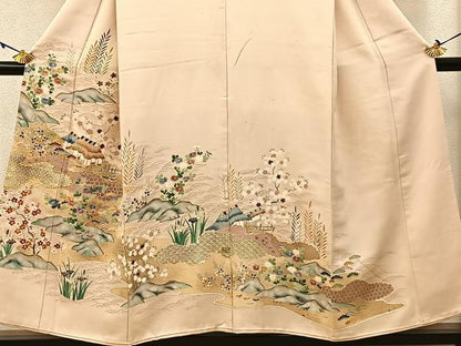 平和屋着物■豪華色留袖　駒刺繍　御所解文　金彩　正絹　逸品　BAAW5799hj