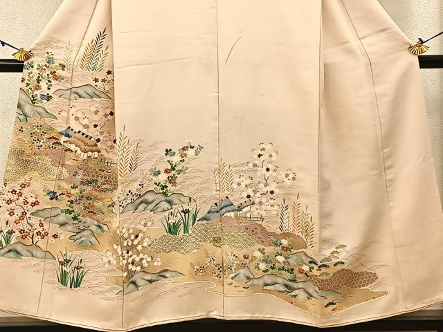 平和屋着物■豪華色留袖　駒刺繍　御所解文　金彩　正絹　逸品　BAAW5799hj