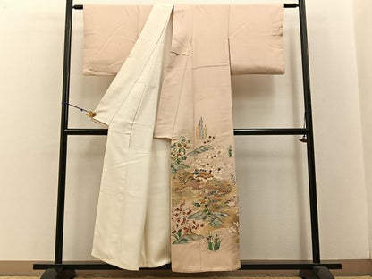 平和屋着物■豪華色留袖　駒刺繍　御所解文　金彩　正絹　逸品　BAAW5799hj