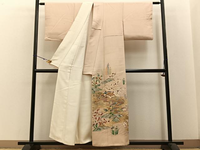 平和屋着物■豪華色留袖　駒刺繍　御所解文　金彩　正絹　逸品　BAAW5799hj