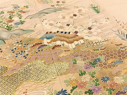 平和屋着物■豪華色留袖　駒刺繍　御所解文　金彩　正絹　逸品　BAAW5799hj