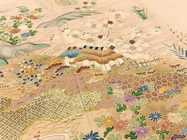 平和屋着物■豪華色留袖　駒刺繍　御所解文　金彩　正絹　逸品　BAAW5799hj