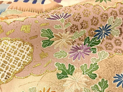 平和屋着物■豪華色留袖　駒刺繍　御所解文　金彩　正絹　逸品　BAAW5799hj