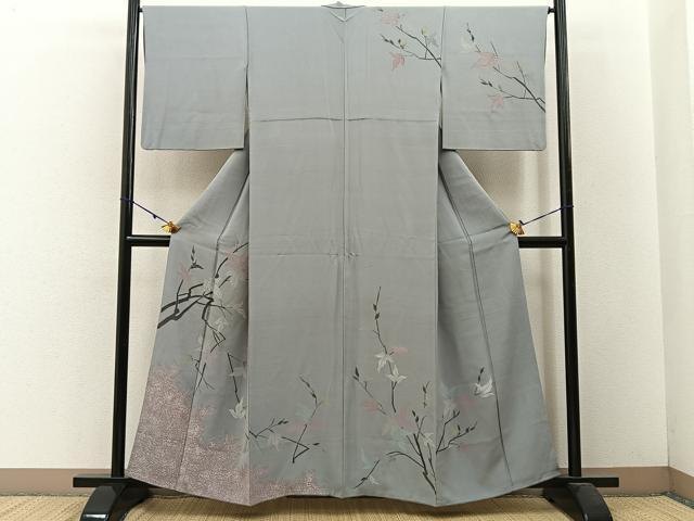 平和屋着物■訪問着　手描き　枝葉文　たたき染め　金彩　正絹　逸品　BAAW5805hj