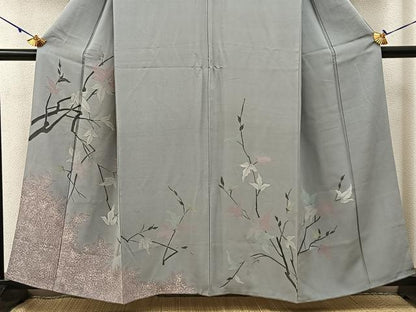 平和屋着物■訪問着　手描き　枝葉文　たたき染め　金彩　正絹　逸品　BAAW5805hj