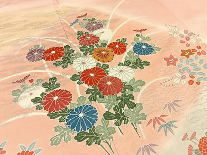 平和屋着物■訪問着　刺繍　鴛鴦花文　暈し染め　銀彩　正絹　逸品　BAAW5817hj