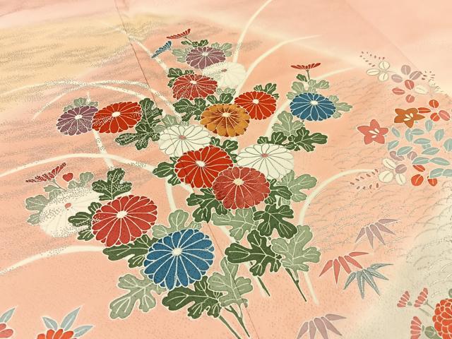 平和屋着物■訪問着　刺繍　鴛鴦花文　暈し染め　銀彩　正絹　逸品　BAAW5817hj