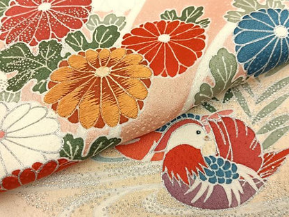 平和屋着物■訪問着　刺繍　鴛鴦花文　暈し染め　銀彩　正絹　逸品　BAAW5817hj