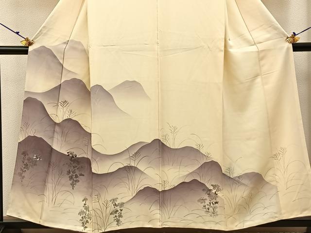 平和屋着物■訪問着　手描き　刺繍　重ね山花文　暈し染め　正絹　逸品　BAAW5819hj