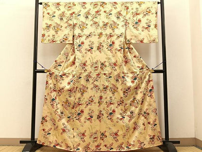 平和屋着物■上質な小紋　鹿の子花文　金彩　正絹　逸品　BAAW5820hj