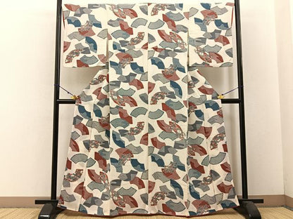 平和屋着物■上質な小紋　地紙花文　鬼しぼ縮緬　正絹　逸品　BAAW5821hj