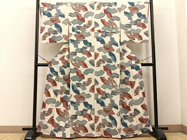 平和屋着物■上質な小紋　地紙花文　鬼しぼ縮緬　正絹　逸品　BAAW5821hj