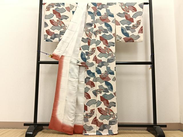 平和屋着物■上質な小紋　地紙花文　鬼しぼ縮緬　正絹　逸品　BAAW5821hj