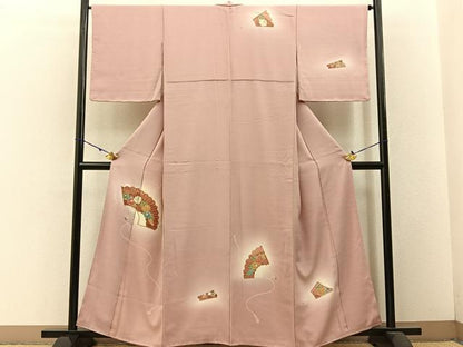 平和屋着物■訪問着　駒刺繍　扇面花文　暈し染め　金彩　正絹　逸品　BAAW5823hj