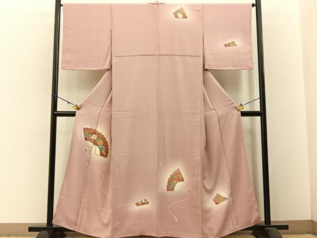 平和屋着物■訪問着　駒刺繍　扇面花文　暈し染め　金彩　正絹　逸品　BAAW5823hj