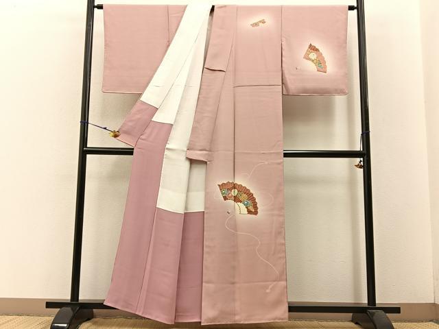 平和屋着物■訪問着　駒刺繍　扇面花文　暈し染め　金彩　正絹　逸品　BAAW5823hj