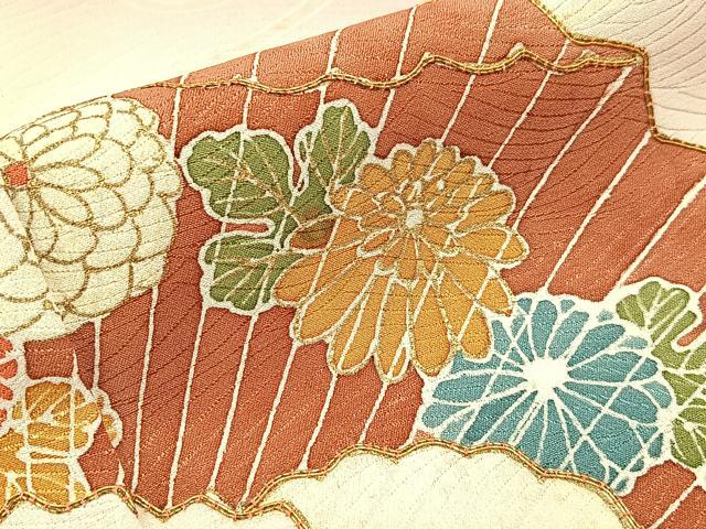 平和屋着物■訪問着　駒刺繍　扇面花文　暈し染め　金彩　正絹　逸品　BAAW5823hj
