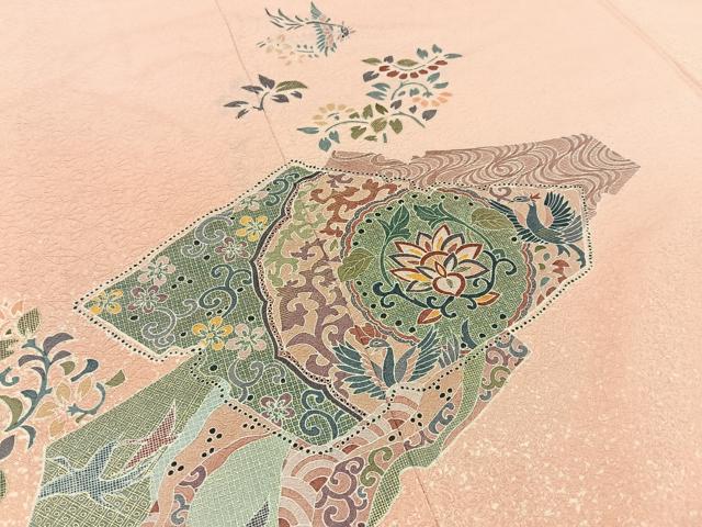平和屋着物■訪問着　鳳凰更紗花文　たたき染め　金彩　正絹　逸品　BAAW5824hj