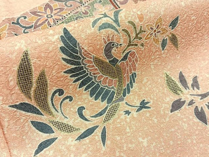 平和屋着物■訪問着　鳳凰更紗花文　たたき染め　金彩　正絹　逸品　BAAW5824hj