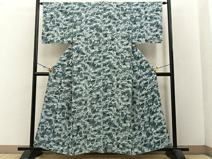 平和屋着物■上質な小紋　草葉シルエット　正絹　逸品　BAAW5847hj