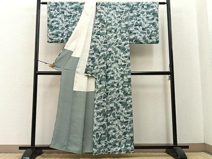 平和屋着物■上質な小紋　草葉シルエット　正絹　逸品　BAAW5847hj