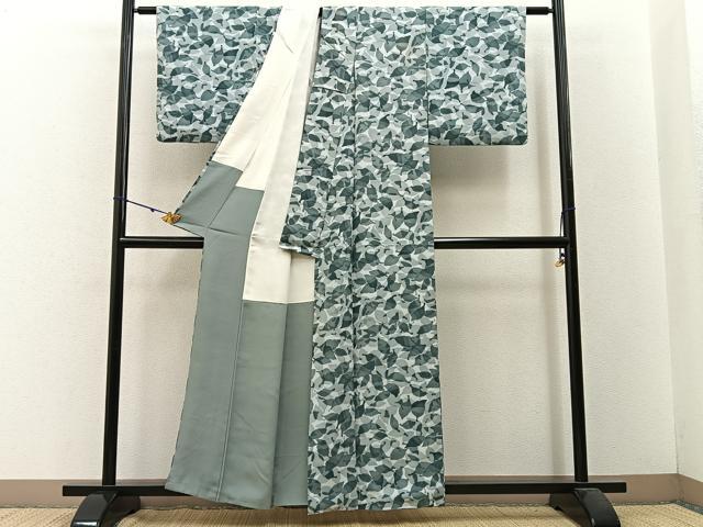 平和屋着物■上質な小紋　草葉シルエット　正絹　逸品　BAAW5847hj