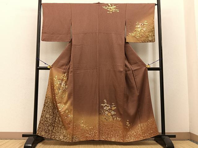 平和屋着物■訪問着　扇面飛鶴花蝶文　暈し染め　金銀彩　正絹　逸品　BAAW5849hj