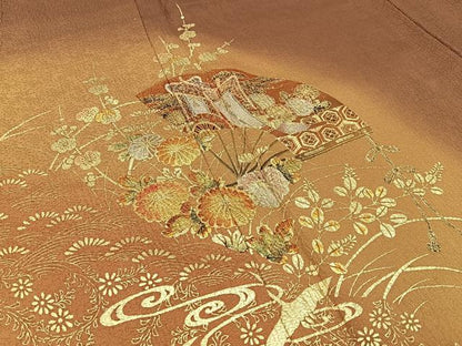 平和屋着物■訪問着　扇面飛鶴花蝶文　暈し染め　金銀彩　正絹　逸品　BAAW5849hj