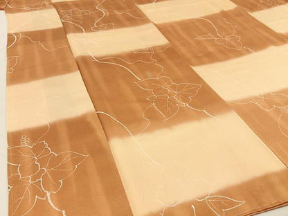 平和屋着物■上質な小紋　手描き　葡萄蔦の葉文　暈し染め　正絹　逸品　未使用　BAAW5859hj