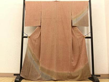 平和屋着物■訪問着　杢目絞り　縞　暈し染め　正絹　逸品　BAAW5866hj