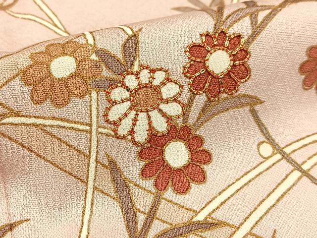 平和屋着物■訪問着　駒刺繍　草花文　金彩　正絹　逸品　BAAW5867hj