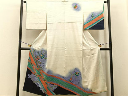 平和屋着物■訪問着　手描き　更紗花文　暈し染め　正絹　逸品　BAAW5885hj