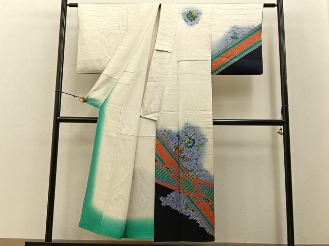 平和屋着物■訪問着　手描き　更紗花文　暈し染め　正絹　逸品　BAAW5885hj