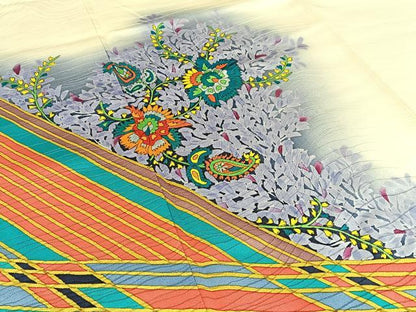 平和屋着物■訪問着　手描き　更紗花文　暈し染め　正絹　逸品　BAAW5885hj