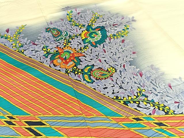 平和屋着物■訪問着　手描き　更紗花文　暈し染め　正絹　逸品　BAAW5885hj