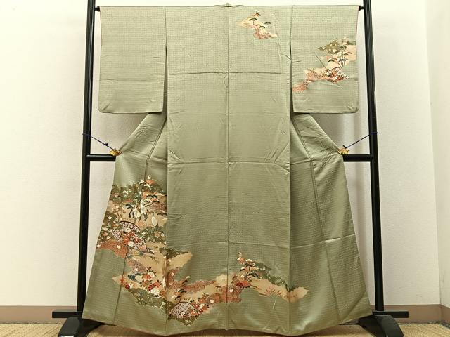 平和屋着物■訪問着　松竹梅　群鶴　金銀彩　正絹　逸品　BAAW5888hj