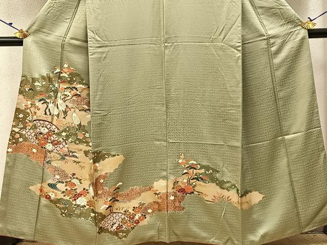 平和屋着物■訪問着　松竹梅　群鶴　金銀彩　正絹　逸品　BAAW5888hj