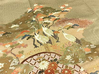 平和屋着物■訪問着　松竹梅　群鶴　金銀彩　正絹　逸品　BAAW5888hj