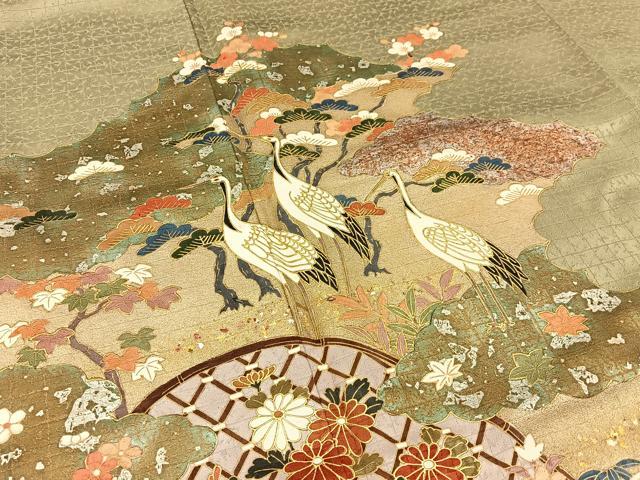 平和屋着物■訪問着　松竹梅　群鶴　金銀彩　正絹　逸品　BAAW5888hj