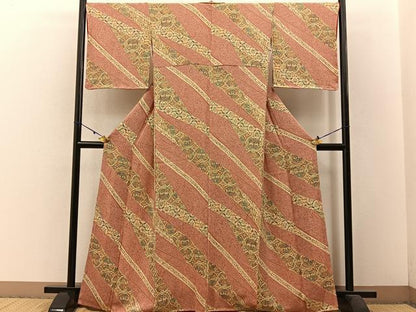 平和屋着物■上質な小紋 更紗花鳥丸文 鬼しぼ縮緬 正絹 逸品 未使用 BAAW5892hj