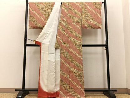 平和屋着物■上質な小紋 更紗花鳥丸文 鬼しぼ縮緬 正絹 逸品 未使用 BAAW5892hj
