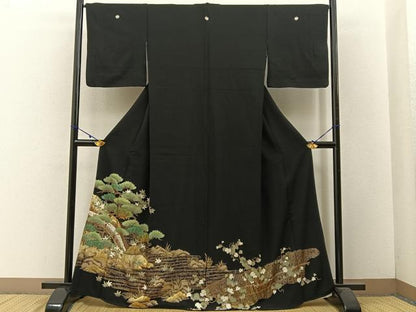 平和屋着物■豪華黒留袖 渡橋浜松文 金彩 正絹 逸品 BAAW5893hj
