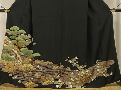 平和屋着物■豪華黒留袖 渡橋浜松文 金彩 正絹 逸品 BAAW5893hj
