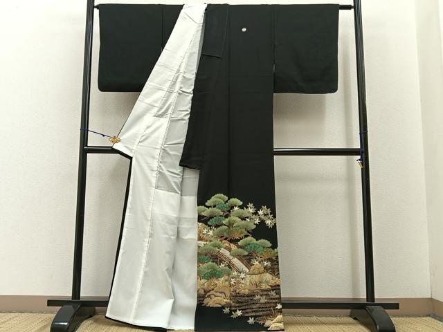 平和屋着物■豪華黒留袖 渡橋浜松文 金彩 正絹 逸品 BAAW5893hj