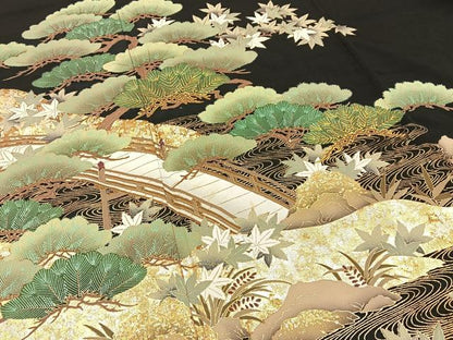 平和屋着物■豪華黒留袖 渡橋浜松文 金彩 正絹 逸品 BAAW5893hj