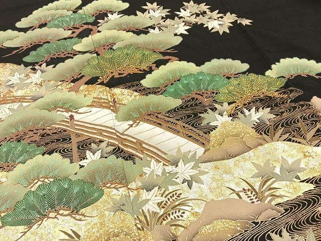 平和屋着物■豪華黒留袖 渡橋浜松文 金彩 正絹 逸品 BAAW5893hj