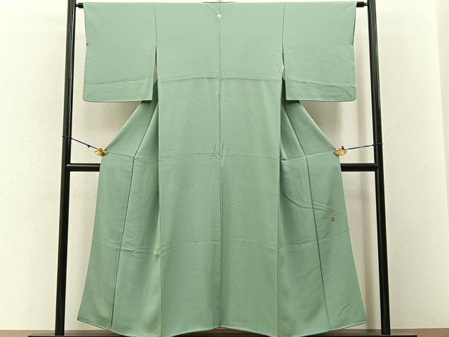 平和屋着物■上質な色無地　作家物　山葵色　正絹　逸品　BAAW5904hj