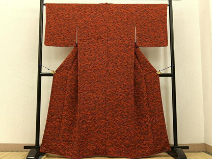 平和屋着物■上質な小紋 型染め 流水草花文 鬼しぼ縮緬 正絹 逸品 未使用 BAAW5930hj