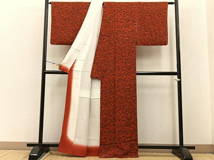 平和屋着物■上質な小紋 型染め 流水草花文 鬼しぼ縮緬 正絹 逸品 未使用 BAAW5930hj